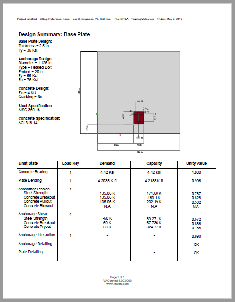 Base plate summary report